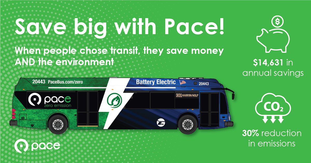 We’re celebrating Earth Day and sustainability all week! When people use transit over cars, they can help our region’s environment realize a 30% savings in carbon emissions. Help save money and the environment with Pace! Plan your next trip today: bit.ly/ride-with-Pace