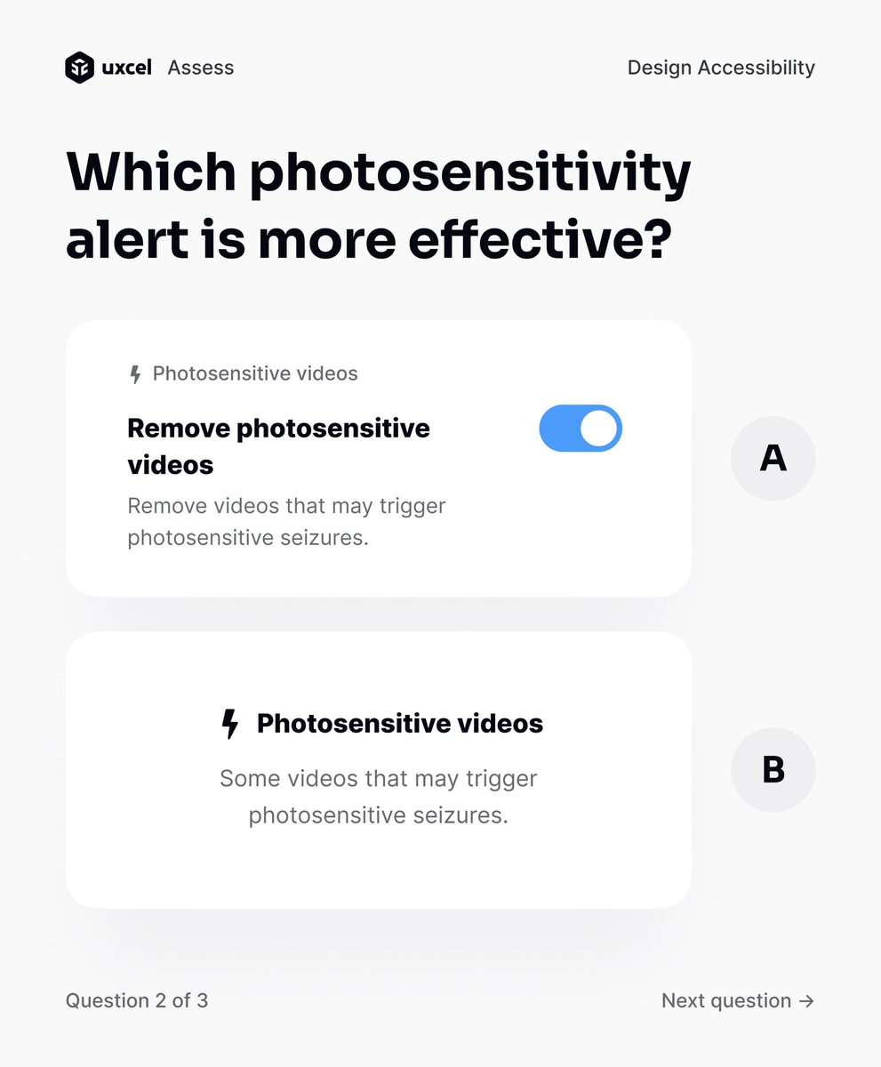 uxcelapp's tweet photo. 🎉 Time to prove yourself! 

Take part in our new quiz!
•⁣
•⁣
Uxcel — The world’s best professional platform to assess, learn, and showcase your UX/UI design skills 💎 ⁣

#design #designaccessibility #designtrends #designtrends2023 #uxdesigner #uxdesign #uidesign https://t.co/HKNtJ056VP