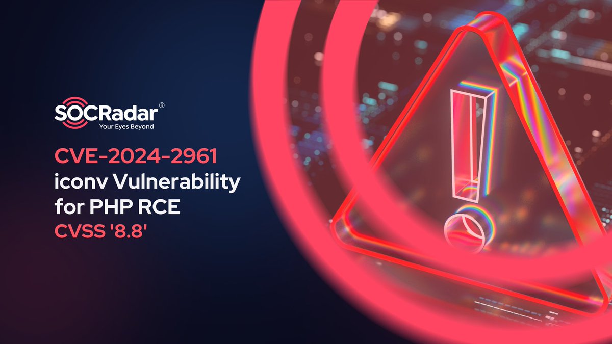 socradar's tweet photo. 👁️🛑 Security researchers Charles Fol and his team have raised alarms about a serious security flaw in the GNU C Library, CVE-2024-2961, posing significant risks to PHP-based web applications. "CVSS score of 8.8" has been assigned to the #vulnerability. https://t.co/ql1OqMCXzR