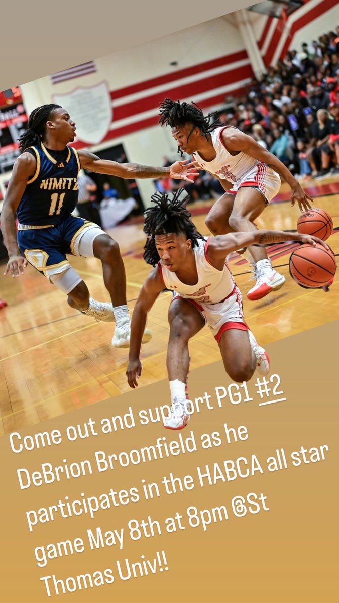 @WHSMustangHoops come check out Broom in his last High School game!! May 8th at St Thomas Univ. 8:00pm HABCA All Star Game @DebrionB @SpringISD Also Signing Day April 29th 8am in the Gym. Come out and support our guys as they sign their LOI!!