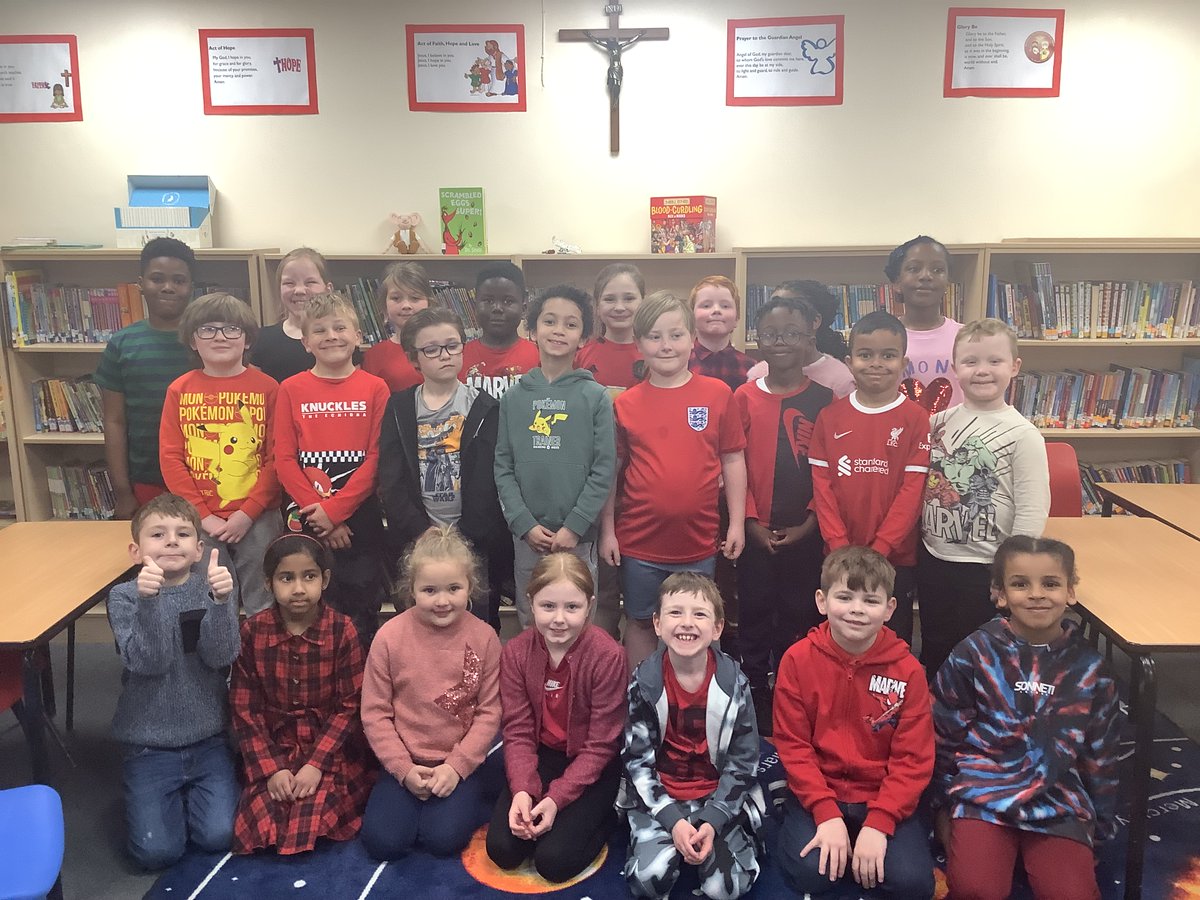 Year 3 looked wonderful in their red mufti, to celebrate the #Feast of St. George’s Day! #CatholicLife @BCPP__ @BhamDES @RCBirmingham