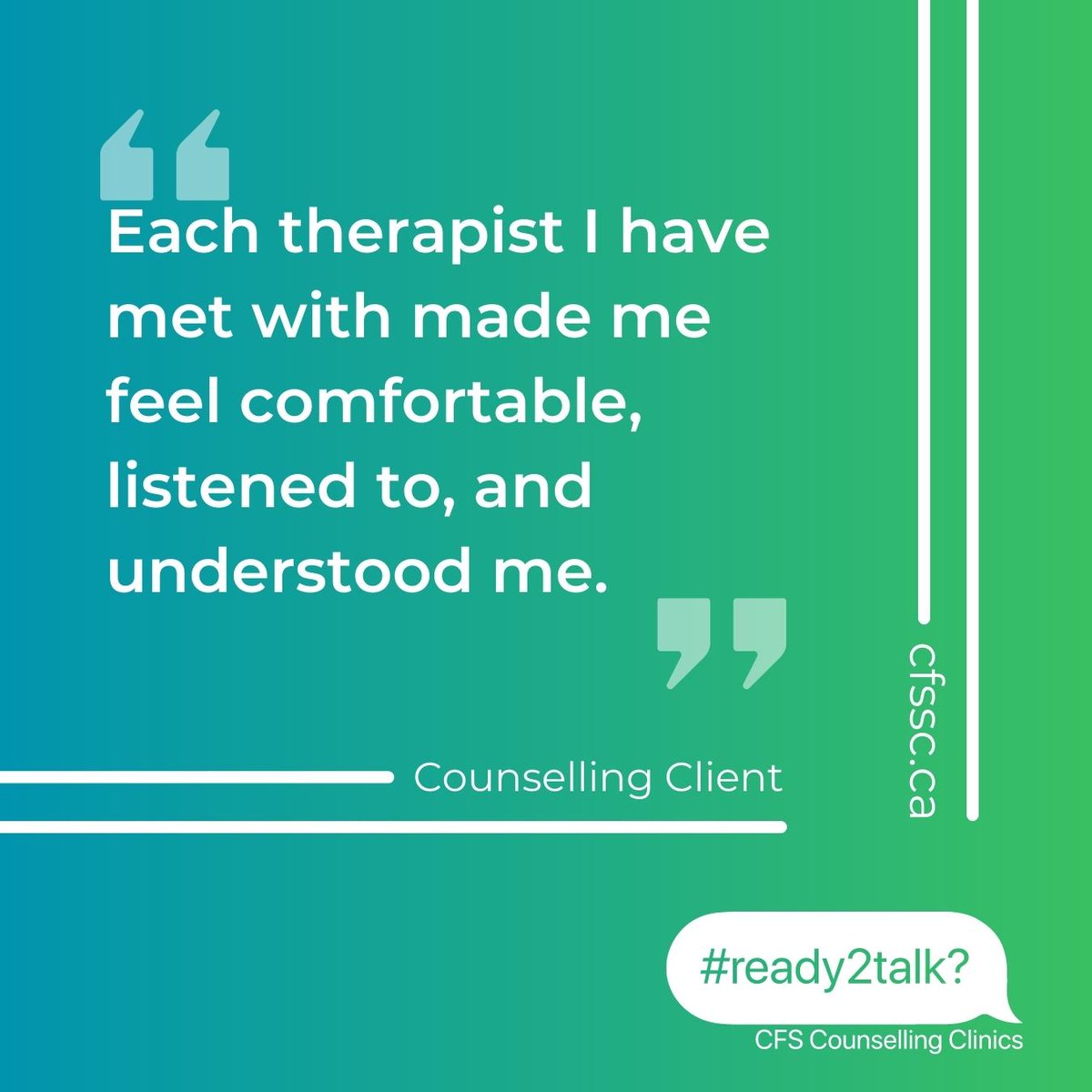 #CFS's counsellors are registered professionals who are #Here4U. #ready2talk? Our online booking tool is open 24/7. cfssc.ca #HopeLivesHere