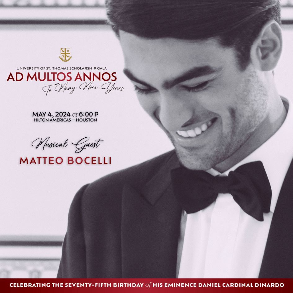 Experience the magic of Matteo Bocelli at The University of St. Thomas Scholarship Gala! His enchanting performance promises an evening of unforgettable music and inspiration. Don't miss out! For more details on and to purchase your tickets visit, buff.ly/3vI6Nr8