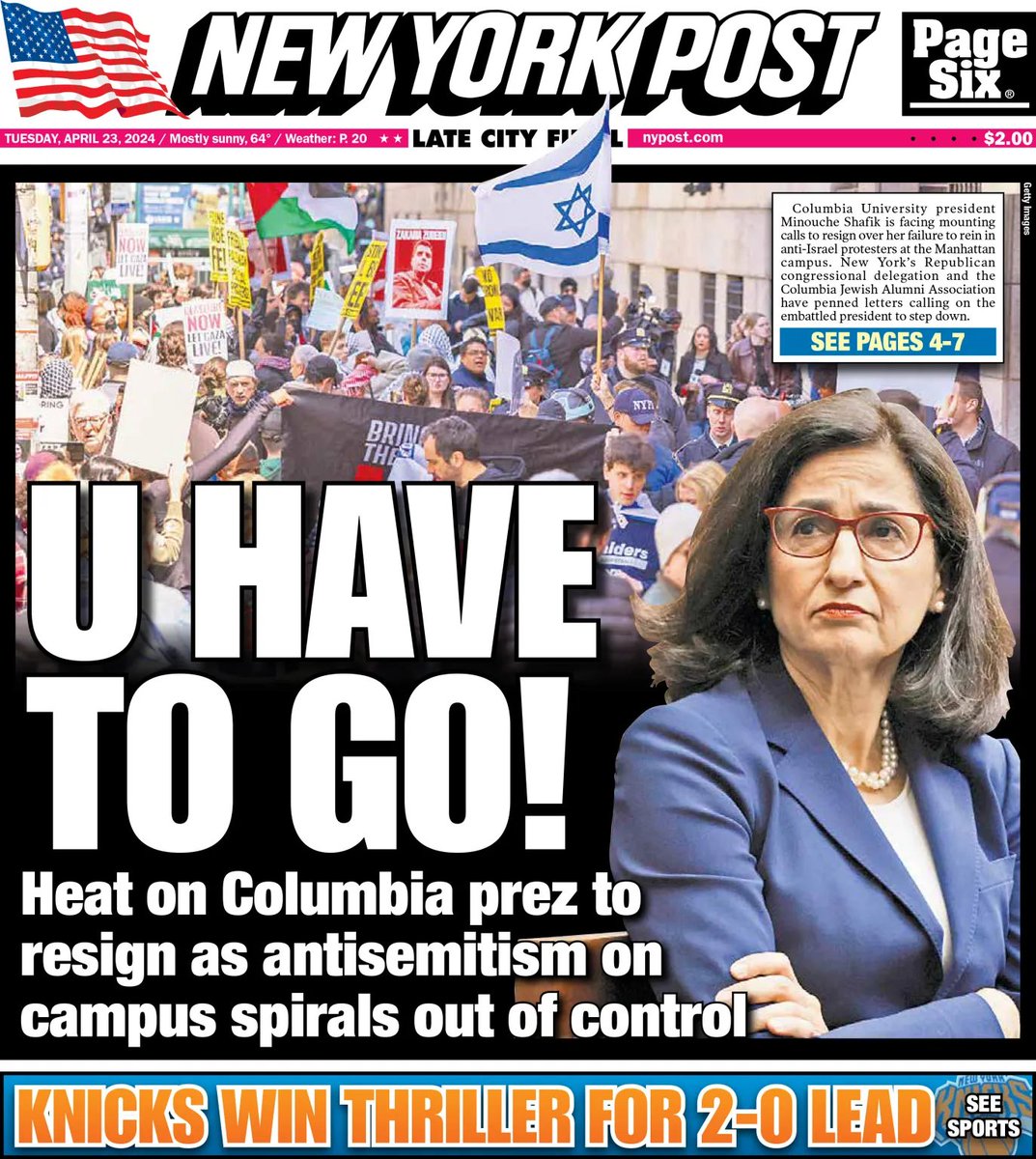 EliseStefanik's tweet image. Her appeasement fueled a violent antisemitic mob. President Shafik must resign.

Retweet if you AGREE!

@NYpost