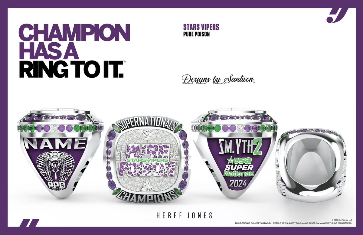 These champs are POISON☠️

Congratulations @Stars_Vipers @SV_PurePoison, 2024 USA SuperNationals Champions! 

#DBSchamprings #designsbysantwon #hjchamprings #herffjones #evolvechamprings #championshiprings #champrings #nationalchampions