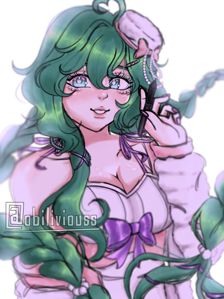 Obiliviouss's tweet photo. I'm back from my hiatus (for like a day) with some fanart of @hanacues's updated persona 💚🌸

#fanart #arttwt #DigitalArtist https://t.co/WTk2KVkNyY