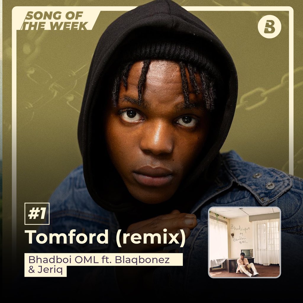 .@Bhadboi_OML linked up with @BlaqBonez & @jeriqthehussla for the remix of his song, #TomFord, which is the #SongOfTheWeek according to your votes! 🏆🗳️

Stream this jam on Boomplay! ➡️ Boom.lnk.to/BhadboiOMLTomf…

#SOTW #HomeOfMusic