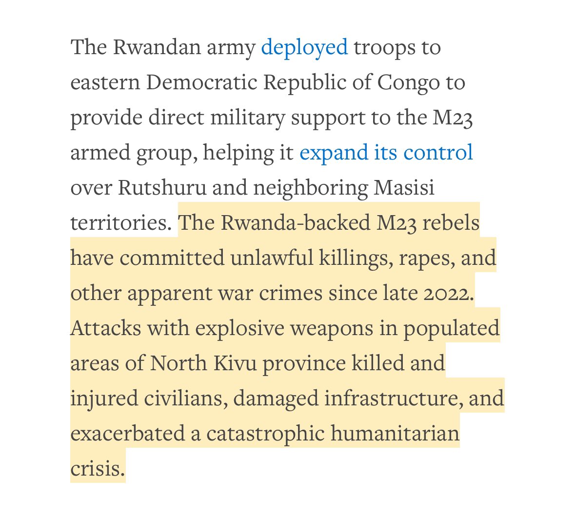 Typically parochial UK media coverage of the Rwanda migrant exporting scheme rarely mentions that Britain is funding a regime causing one of the world’s worst refugee crises, as per this @hrw report hrw.org/world-report/2….