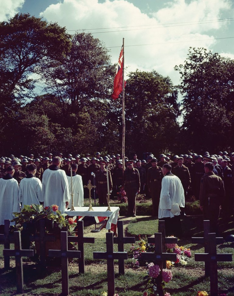 LGen Crerar, LGen Simmonds and MGen Faulkes at a ceremony at the Dieppe Cemetery (1940s)