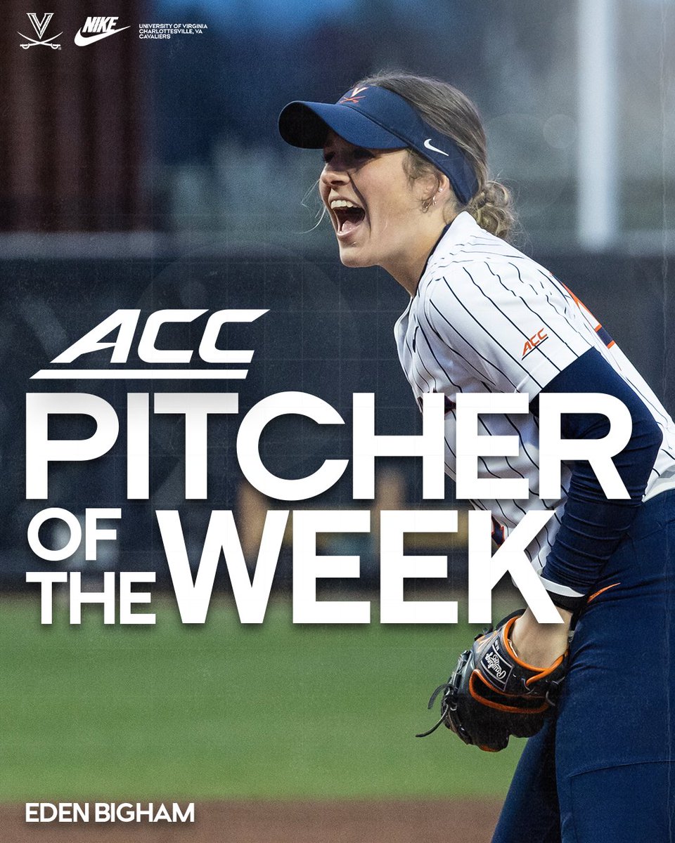 This is back-to-back weeks!

Congrats Eden Bigham on her third ACC Pitcher of the Week honors!

#GoHoos | #OnTheRise | #HoosNext