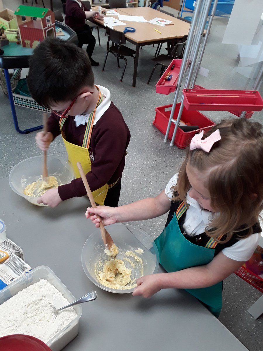 Nursery AM - The morning children have loved baking today. We have made cookies so we had to weigh out the ingredients, mix them all together, roll them into cookie shapes then bake them in the oven. We can't wait to eat them tomorrow.
