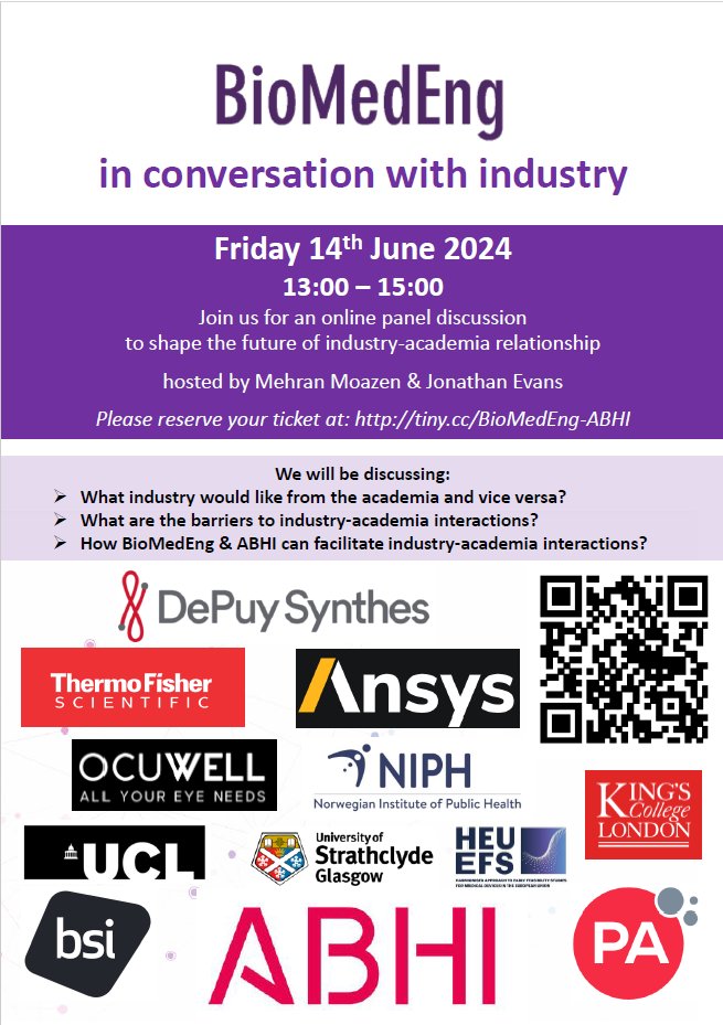 BioMedEng Association (@biomedengassoc) on Twitter photo <a href="/BioMedEngAssoc/">BioMedEng Association</a> and <a href="/UK_ABHI/">ABHI</a> are organising a panel discussion on 14'June 24 <a href="/1300/">1300</a> BST with several industry/professional bodies.
Sign up: tickettailor.com/events/biomede…
For more info, pls contact Prof <a href="/mehran_moazen/">Mehran Moazen</a>
<a href="/thermofisher/">Thermo Fisher</a> @DePuySynthes <a href="/uclmecheng/">UCL MechEng</a> <a href="/BSI_UK/">BSI UK</a> <a href="/ocuwell/">OCUWELL</a> <a href="/ANSYS/">Ansys</a> <a href="/BioMedEngAssoc/">BioMedEng Association</a> and <a href="/UK_ABHI/">ABHI</a> are organising a panel discussion on 14'June 24 <a href="/1300/">1300</a> BST with several industry/professional bodies.
Sign up: tickettailor.com/events/biomede…
For more info, pls contact Prof <a href="/mehran_moazen/">Mehran Moazen</a>
<a href="/thermofisher/">Thermo Fisher</a> @DePuySynthes <a href="/uclmecheng/">UCL MechEng</a> <a href="/BSI_UK/">BSI UK</a> <a href="/ocuwell/">OCUWELL</a> <a href="/ANSYS/">Ansys</a>