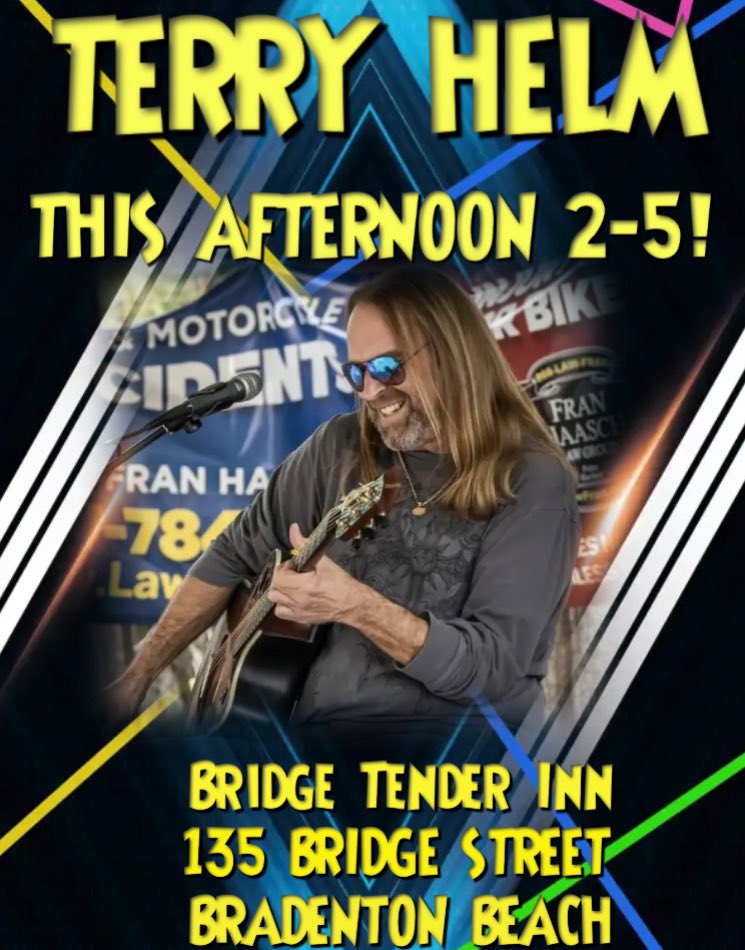 He’s back!!  Terry at 2:00! #bridgetenderinn #bradentonbeach #annamariaisland #bestlivemusiconAMI #TerryHelm #awesomefoodandcocktails #meetmeatthetender