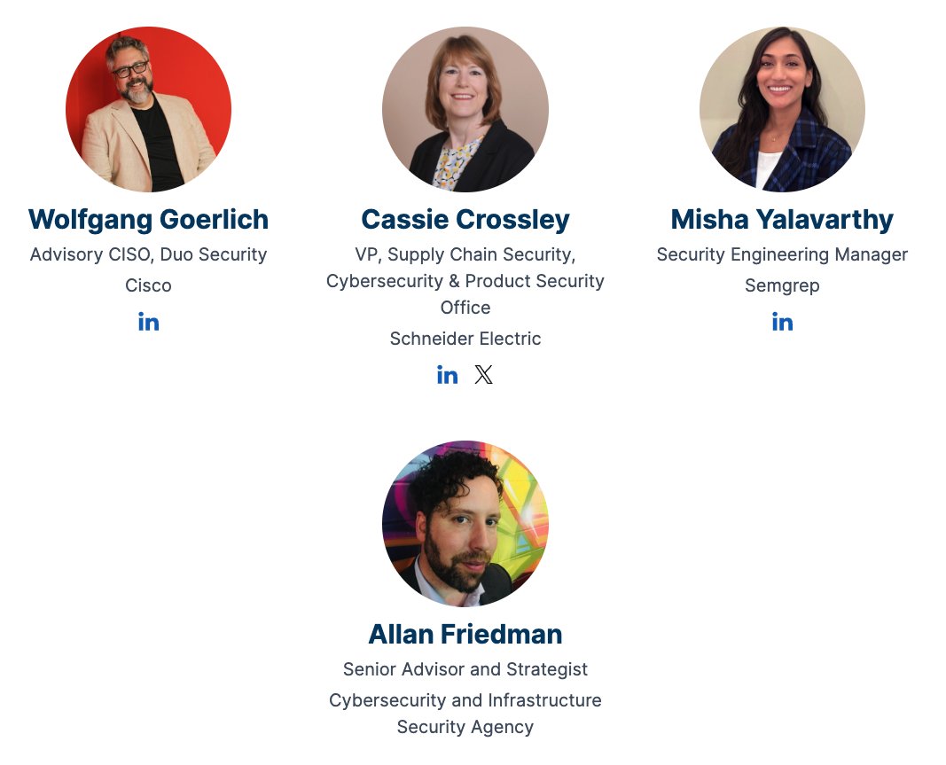 MUST-ATTEND: 'Software Supply Chain Security: More Than Just Dependencies' hosted by @Semgrep Community. 🚀 With guests: @Cassie_Crossley, @allanfriedman, @jwgoerlich, & host @mishayalavarthy!

📅 April 25, 9:00 am Pacific
📍 ow.ly/VIep50QBrN8

#SupplyChainSecurity #AppSec