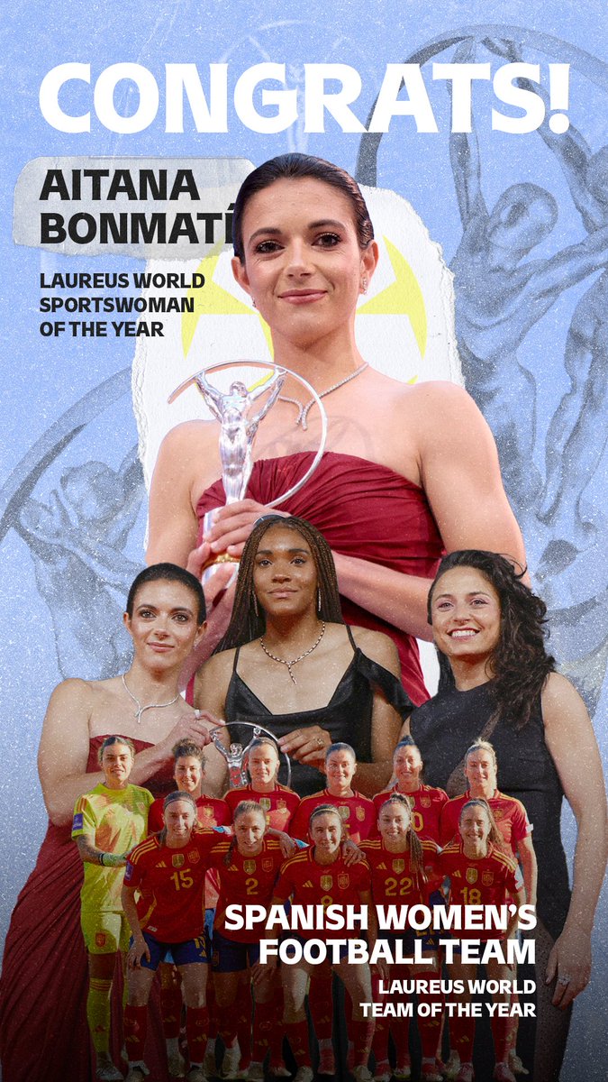 This award is another testament to your talent and hard work. You're all role models for us and paving the way for the future of women's football! Keep shining! ✨⚽️  @AitanaBonmati @SEFutbolFem

#WomanGoal #AitanaBonmati #SpanishNationalTeam #Laureus #WomensFootball