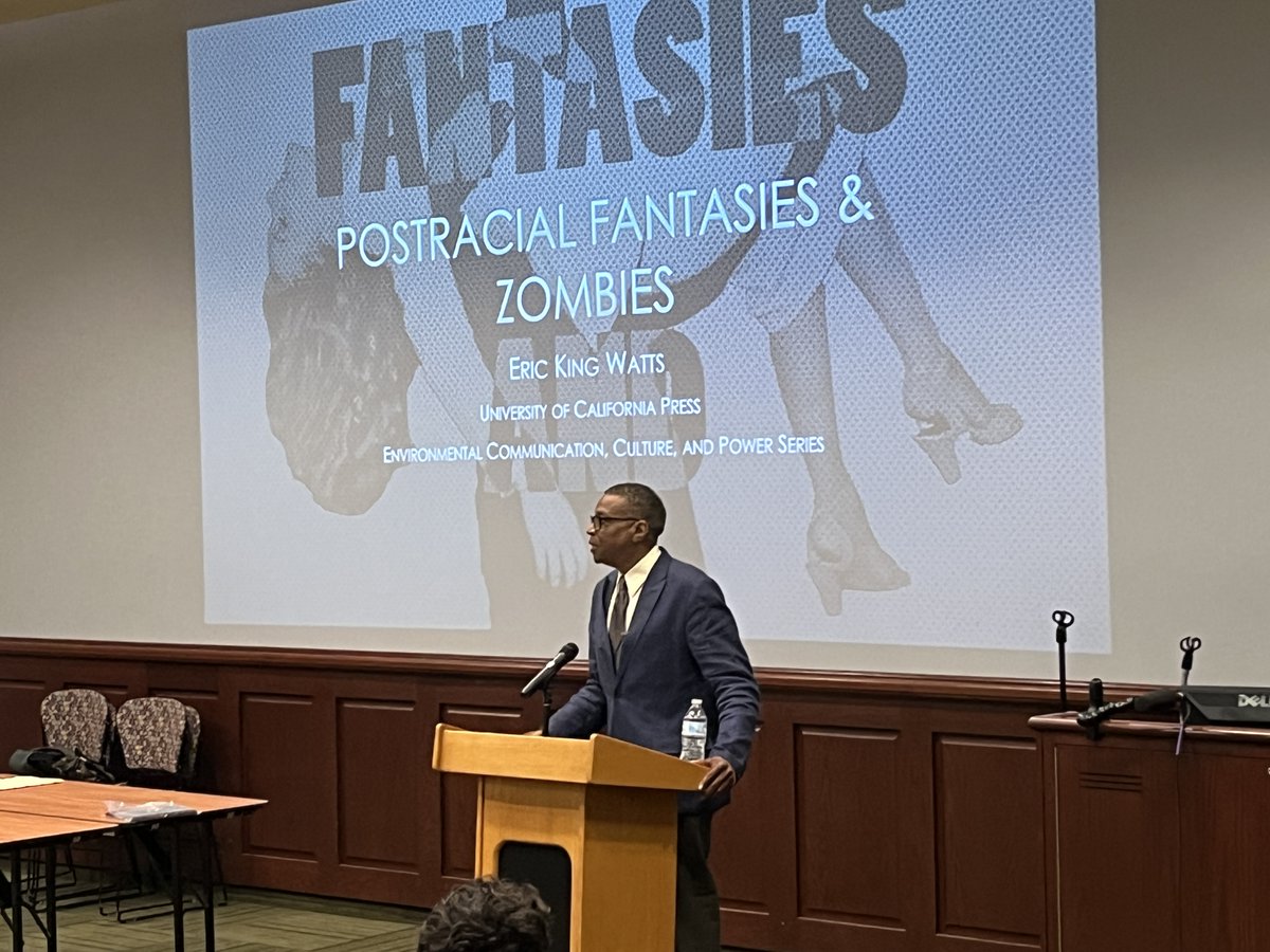 On April 17, @WakeComm's Dr. Eric King Watts gave the 2024 Center for Democratic Deliberation: Kenneth Burke Lecture at @penn_state 's @McCourtneyInst. He spoke about his latest book, “Postracial Fantasies and Zombies: On the Racist Apocalyptic Politics Devouring the World” 👏🏾🎩