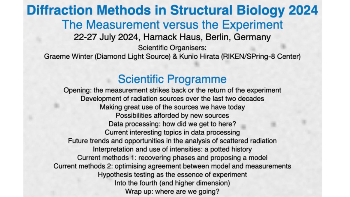 The Diffraction Methods in Structural Biology 2024 - The Measurement versus the Experiment meeting is July 22-27 in Berlin Germany - Topics include Development of radiation sources over the last two decades and much more - Learn More zurl.co/1Sgf