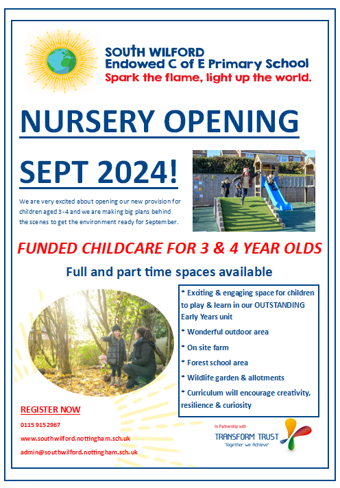 South Wilford CE Primary School (@sthwilford) on Twitter photo South Wilford CE Primary is opening a nursery with funded childcare for 3 & 4 year olds from September 2024! If you are interested in applying follow the link to our website. southwilford.nottingham.sch.uk/nursery-inform… South Wilford CE Primary is opening a nursery with funded childcare for 3 & 4 year olds from September 2024! If you are interested in applying follow the link to our website. southwilford.nottingham.sch.uk/nursery-inform…