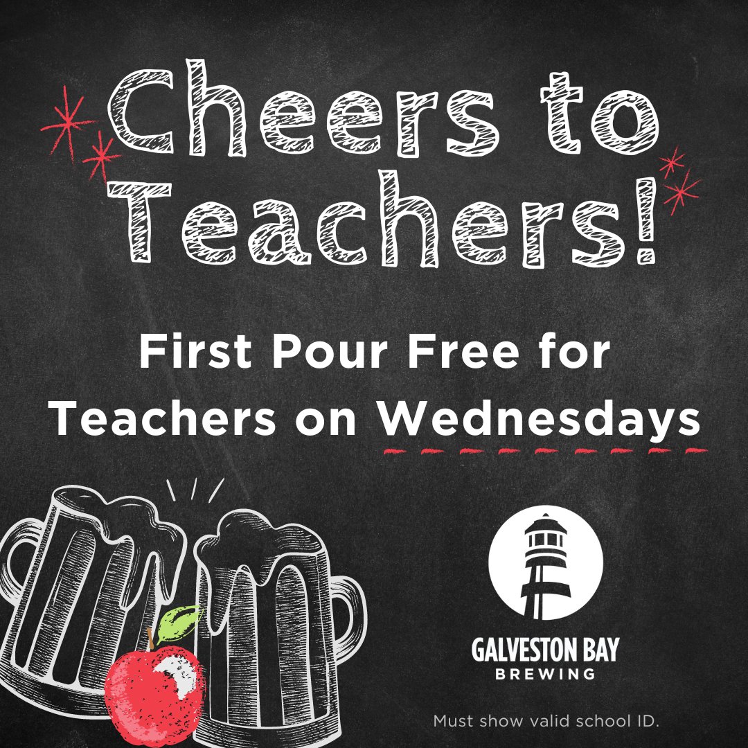 Cheers to Teachers! As a "thank you" from GBB, teachers and educators can get their first pour free on Wednesdays* 📷 Tag a teacher to show your appreciation for all that they do for our community!
-
*Valid with school ID, dine-in only from open to close on Wednesdays.