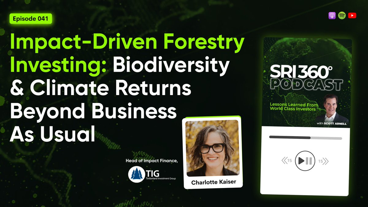 The world of timberland investment is being revolutionized to fuel climate, water, and biodiversity conservation efforts and enhance sustainable forestry practices. 🌲💼

🎧 Tune in to our latest SRI360 episode:
pod.link/1632996228/epi…

#ImpactInvesting #SustainableForestry