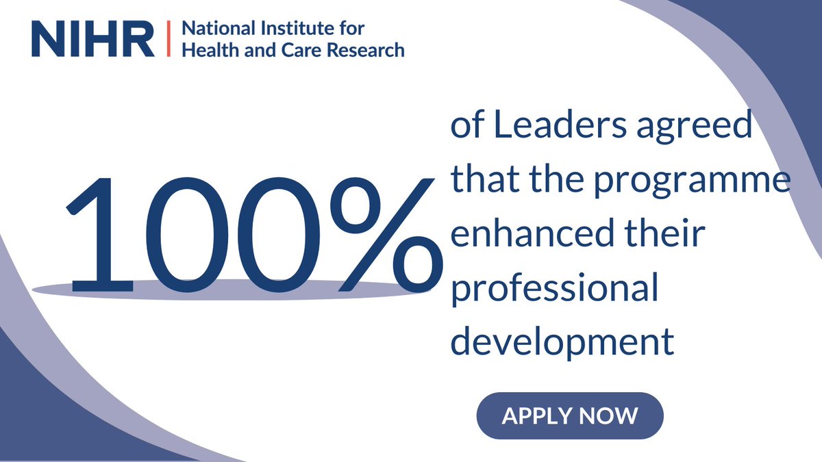 The current #FutureFocusedLeadershipProgramme is open to those who:
1️⃣lead at a national level for NIHR
2️⃣have demonstrable leadership influence as part of NIHR
3️⃣hold an NIHR Research Professorship/Senior Investigator award.
Apply: nihr.ac.uk/explore-nihr/a…
Closes: 16/06/2023
