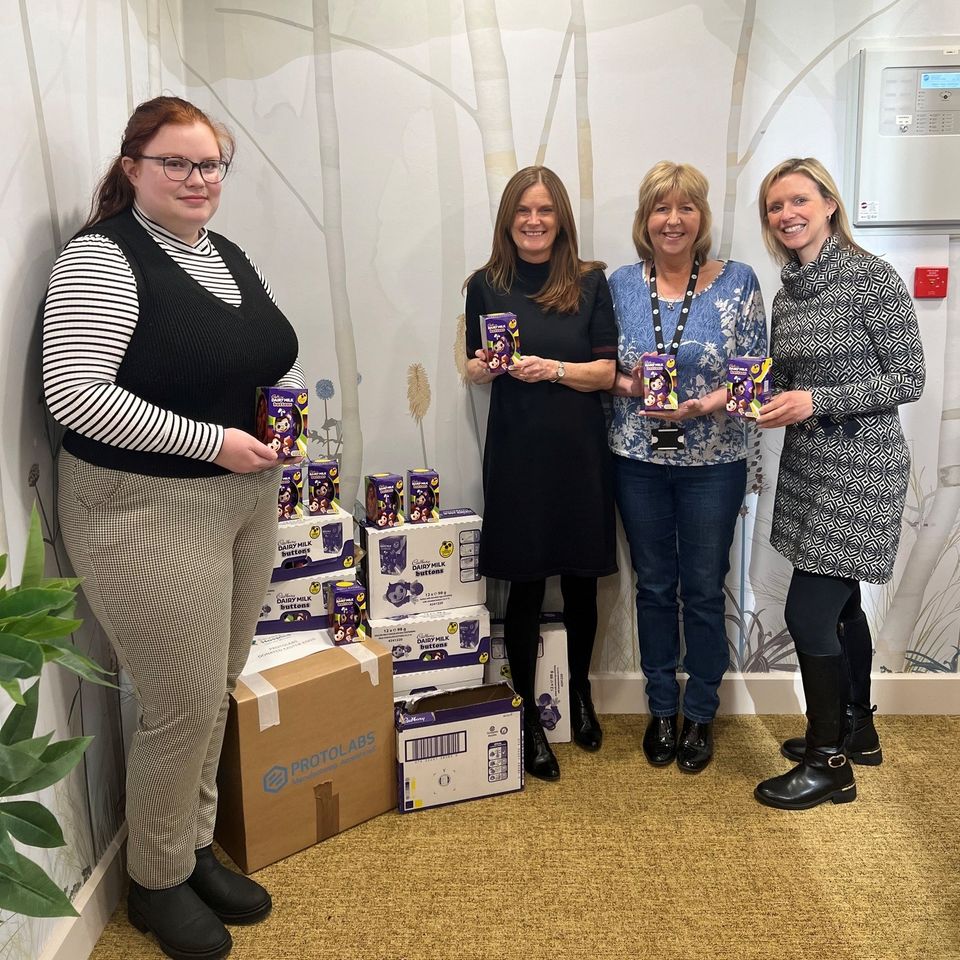 Our long-term supporters Protolabs recently made an eggstra special visit to us to drop off 160 Easter eggs donated from their lovely colleagues. They certainly brought a smile to everyone’s faces. Thanks so much to Samantha and all the team – you’re smashing!