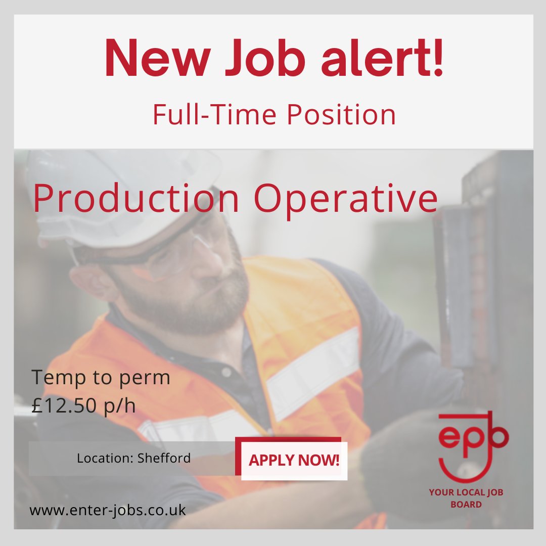 Enterprise Personnel are now seeking Production Operatives for their client's manufacturing team in Shefford, Bedfordshire.
Apply now via our website enter-jobs.co.uk/Applicant/Show…

#bedfordshire #manufacturing #productionoperative #productionjobs #manufacturers #handsonwork #shefford