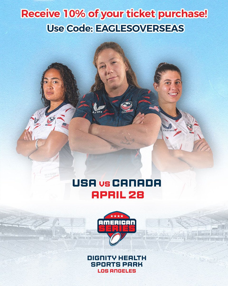 Only 5 days till the big @USARugby vs @RugbyCanada & @RugbyFCLA vs @NEFreeJacks double header in LA! Purchase your tickets now and use code EAGLESOVERSEAS to receive 10% off your ticket order! Women’s rugby is on the rise, get out and be a part of it!