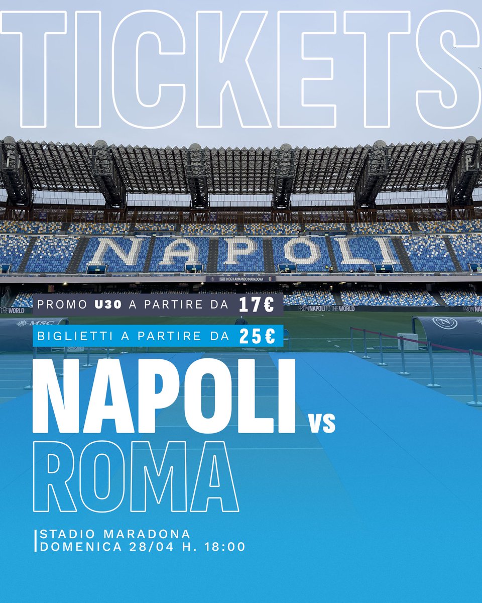 🎟 Napoli vs Roma 🗓 Domenica, 28 aprile ore 18:00 ➡ Inizia la Vendita Libera ⚽ Promo U30 disponibile 👉 Qui i biglietti: sscnapoli.ticketone.it/catalog