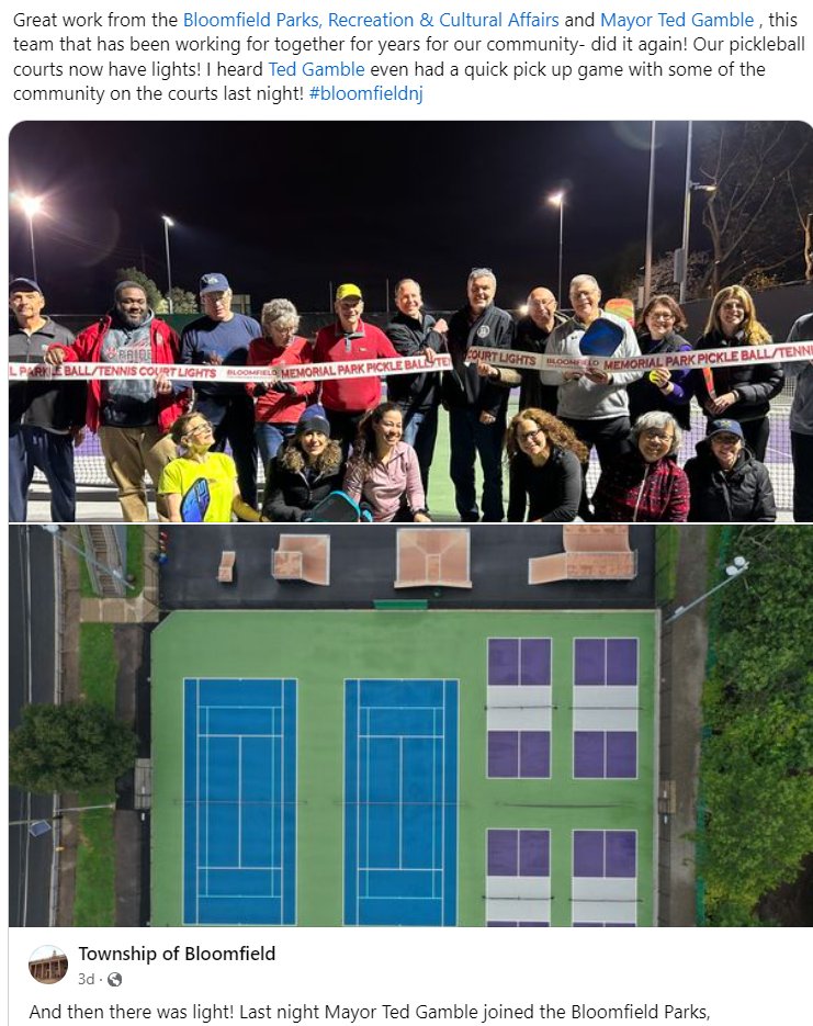 Our pickleball courts now have lights! Thank you Bloomfield Parks, Recreation & Cultural Affairs and Mayor Ted Gamble @TedGamble4BLMFD Pickleball in New Jersey at night. The place to be.