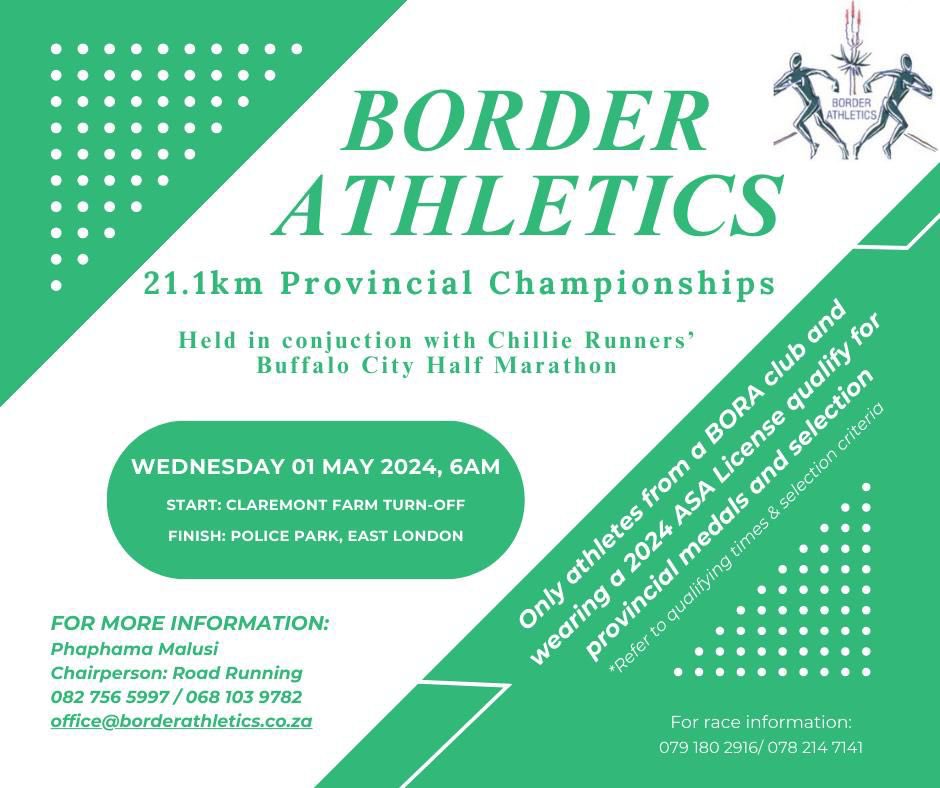 🚨🚨Buffalo City Marathon to Incorporate Border Athletics Provincial Half-Marathon Championships🚨🚨 Chiile Runners Buffalo City Marathon will incorporate Border athletics Half Marathon Provincial Champs!