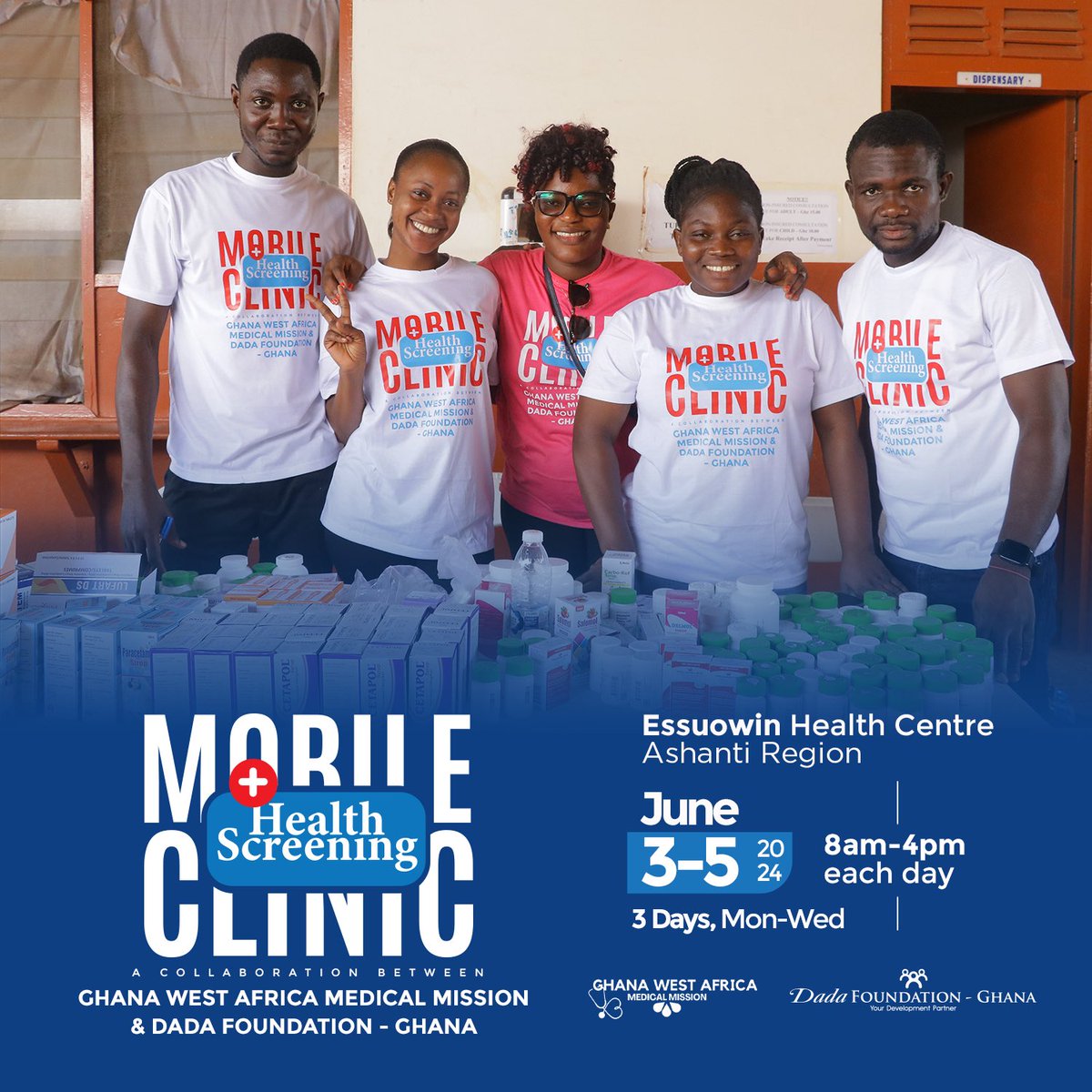 Bringing healthcare closer to homes! Our health screening project is coming to Essuowin!

A Ghana West Africa Medical Mission initiative in partnership with Dada Foundation-Ghana 

#GWAMM
#HealthScreening
#DadaFoundationgh