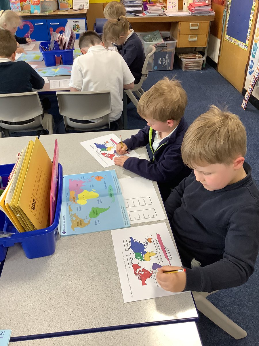 Today, Class 2 have been using atlases to label the continents and oceans of the world. #GawberGeography #GawberSuperStars