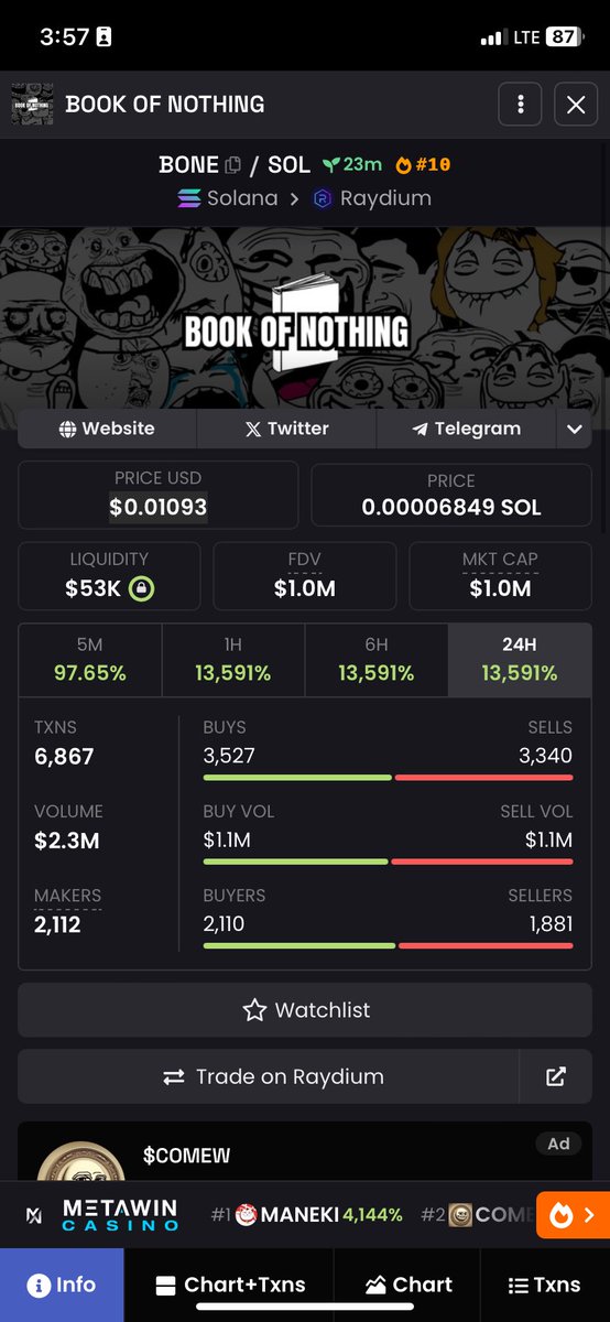 Go Lambo or Rekt, Regardless it’s all Risk
NFA❌
Launched 24 mins ago

CA DzgYpi83sNL2jtZSPCpR1YG5jR9drAZQZXGyvP59XjYe