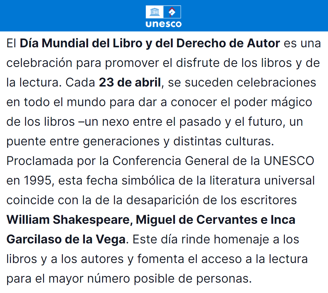 'Día Internacional del Libro':
Porque hoy se celebra el #DíaMundialDelLibro