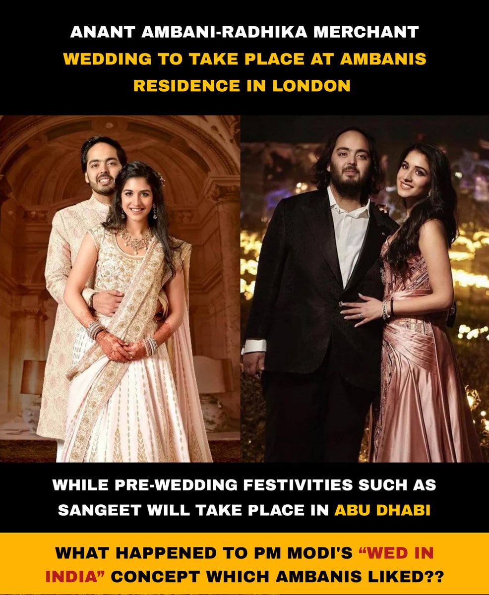 Modi's 'Wed in India' concept bhi flop.🥴

Just 2 months back Anant Ambani in his PR show on India Today was telling about how much he liked Modi's 'Wed in India' concept😅🤭

#anantambani  #RadhikaMerchant #ambaniwedding 
#wedinindia