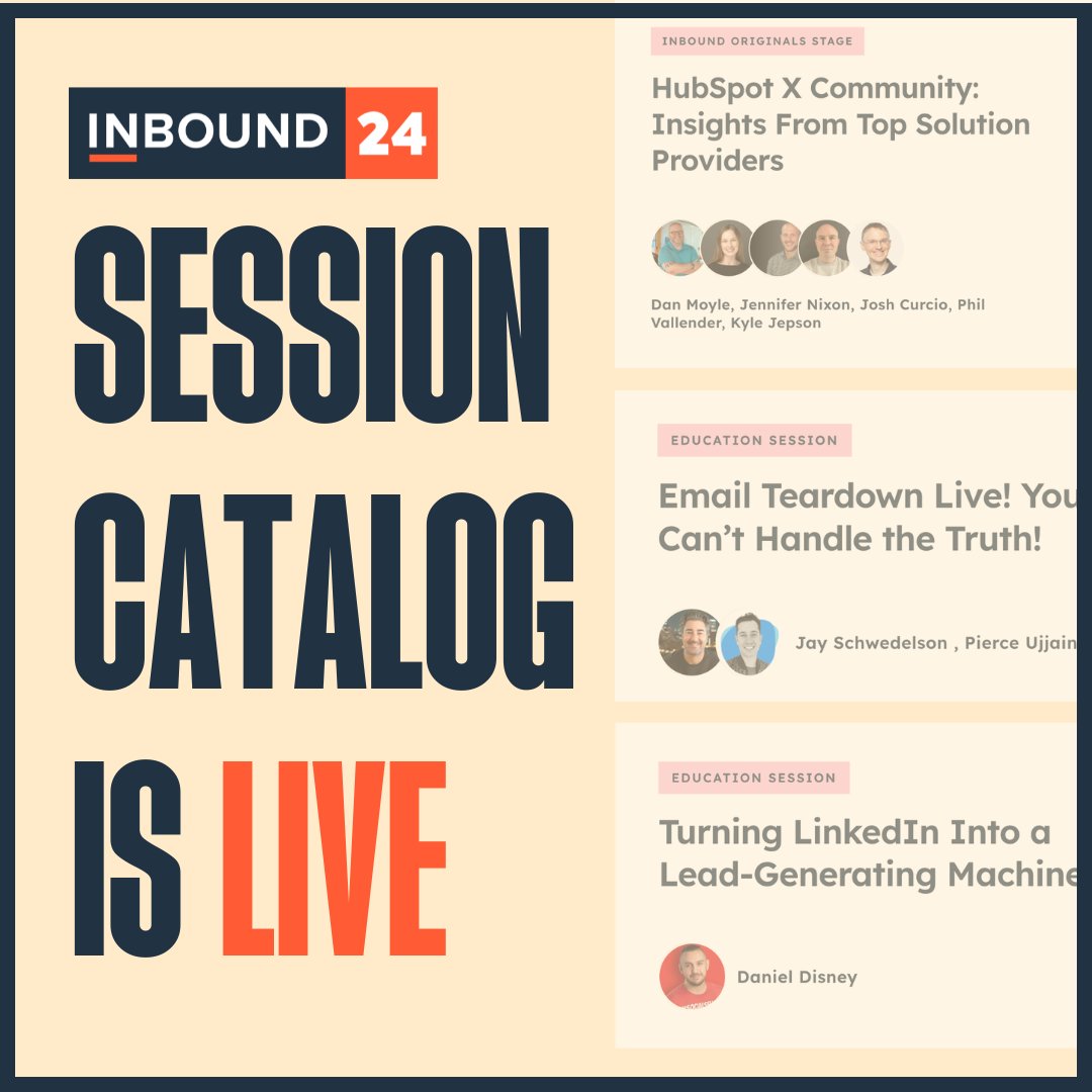 Big news, INBOUND fam! We just dropped a sneak peek into the #INBOUND24 Session Catalog 👀 bit.ly/4a5iBlv Our lineup is already STACKED with the best and brightest in the biz, and we can't wait to share even more updates with you soon. Grab your tickets now! 🎟️✨