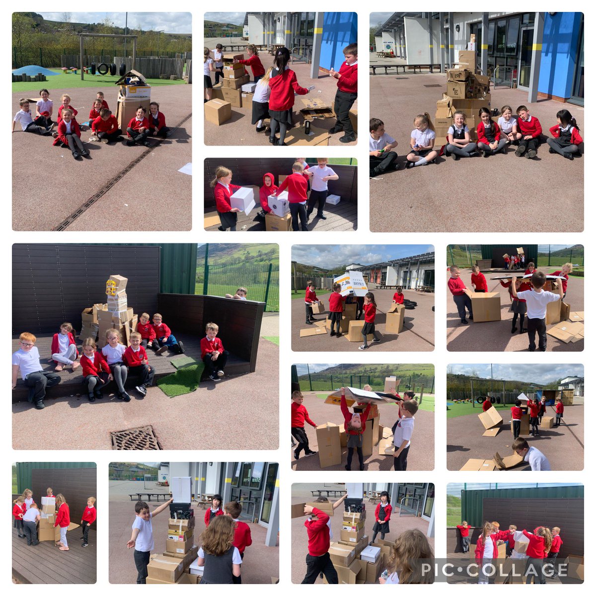 We made the most of our outdoor classroom by working in teams to construct our own replicas of the Egyptian pyramids! <a href="/IDS3to18/">Idris Davies School 3_18</a> <a href="/IDS_Mrs_Evans/">Mrs Evans</a>
