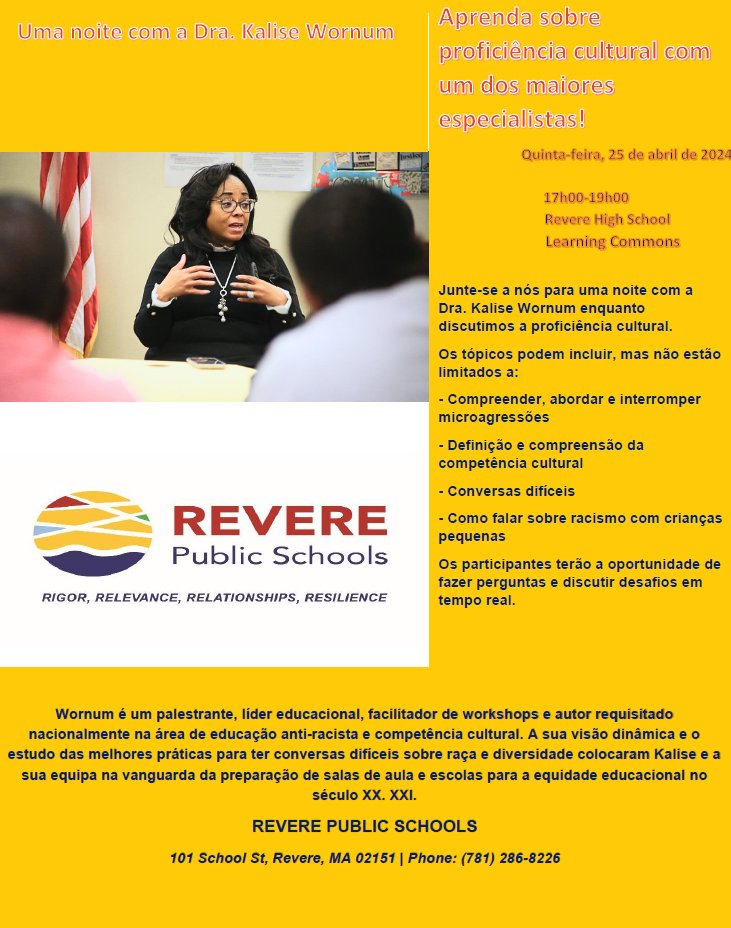 IngridLincoln2's tweet photo. Padres les invitamos  a asistir a esta reunión donde se discutirá el tema del 👉 Racismo, el 25 de abril de 5 a 7 pm en la Sala Común de Aprendizaje de Revere High School. Aprenda a comprender, abordar e interrumpir las dificultades de los estudiantes en su entorno cultural. https://t.co/UvEgZKH351