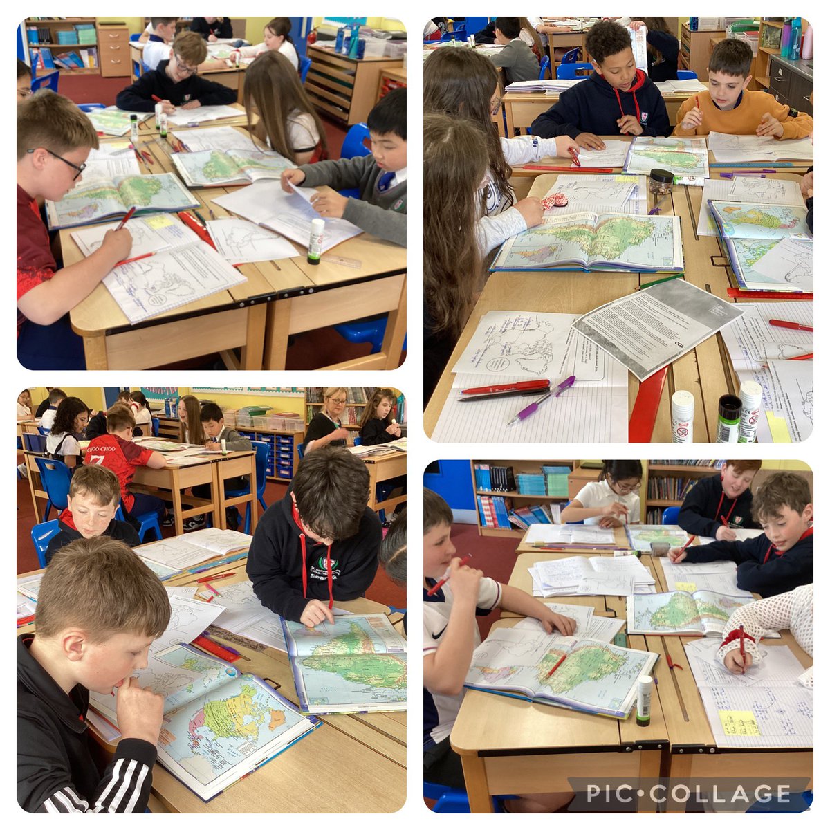 Year 6 used atlases to improve their knowledge of North and South America during their geography lesson today.