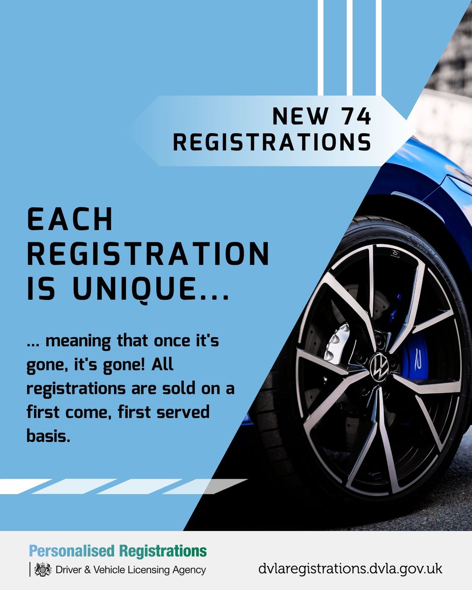 Every registration is unique - once it's gone, it's gone❗

Thousands of new 74 series registrations will be available to buy on the 1st of May at 10am don't miss yours! ⏰

Find the perfect one for you:
👉 ow.ly/yvk050Rc4Iu
#MyDVLAReg #MakeItPersonal #DVLARegistrations