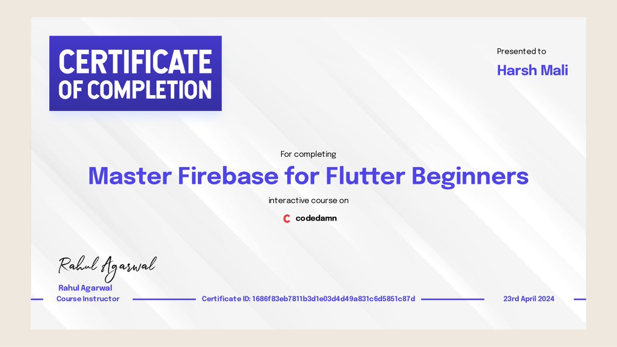 Harm_Mali's tweet photo. I completed a course on @codedamncom! See my completion certificate https://t.co/DWhD3tkYbQ https://t.co/86yaDV4YjK