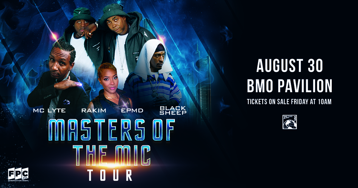 JUST ANNOUNCED: The Masters of the Mic Tour is headed to MKE on Friday, 8/30 celebrating 50 years of Hip-Hop with @mclyte, @thegodrakim, EPMD, and Black Sheep (@DresBlacksheep) at @BMOPavilion! On sale Friday 4/26 @10 am: ticketmaster.com/event/07006093…