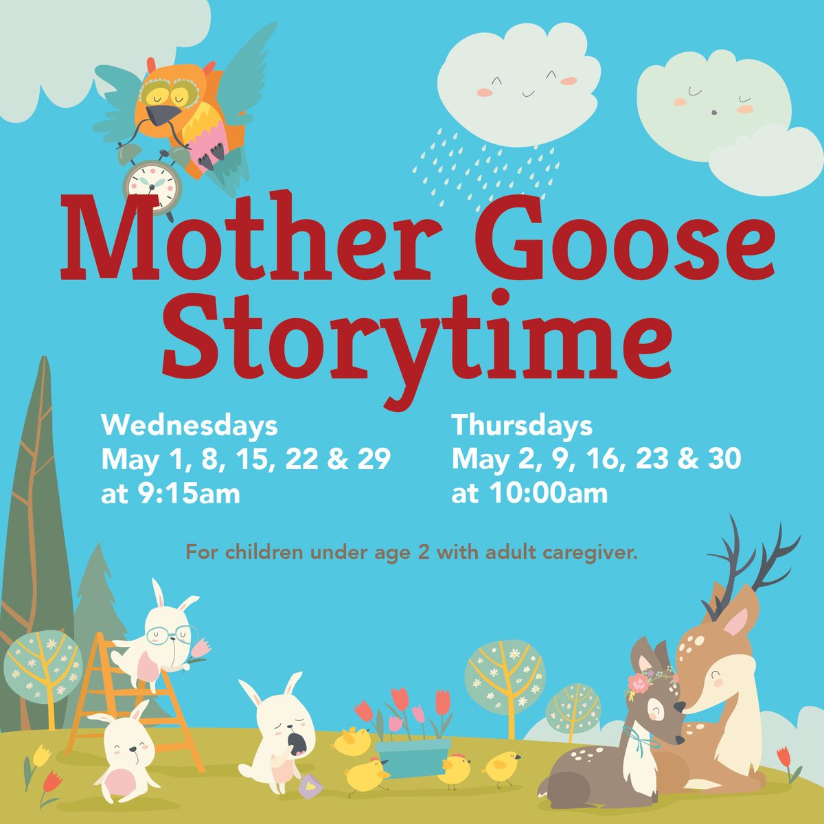 Join Miss Terri for simple stories, songs and ﬁngerplays. Registration is required (parents/caregivers do not need to register).

Visit our website to register.

#mothergoose #mothergoosestorytime #hhﬂ  #library #librariesrock