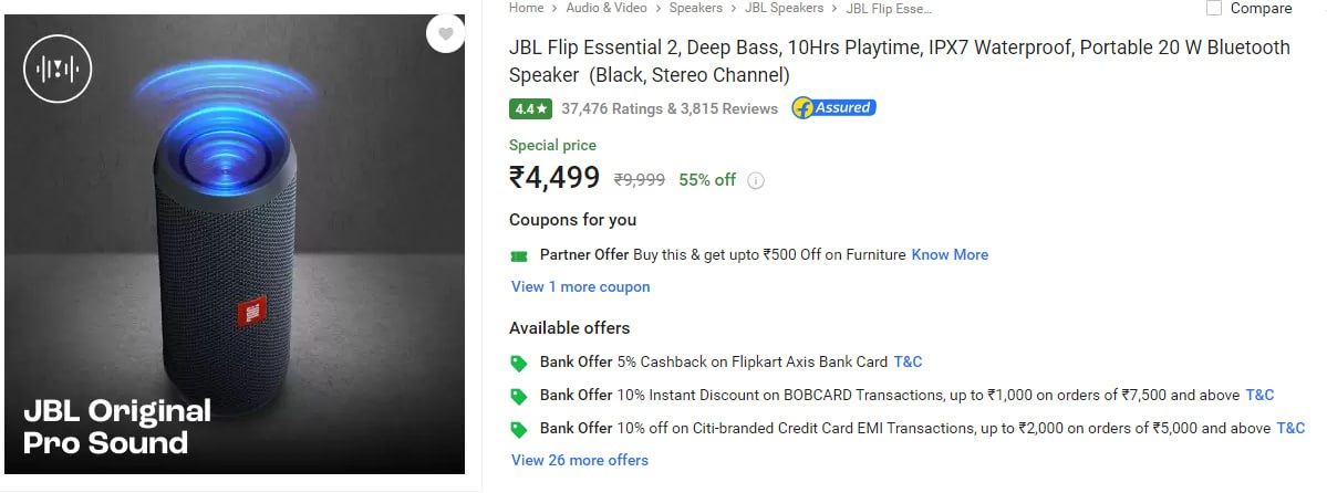 JBL Flip Essential 2 20 W Bluetooth Speaker @ 4499

 fkrt.to/9KDrRzRg

#roobai #roobaioffl #StealDeal #Exclusive #bestoffers #onlineshopping #ecommerce #shoponline #business #deals #tips #shoppingonline #visit #sale #sale #fashion #shopping