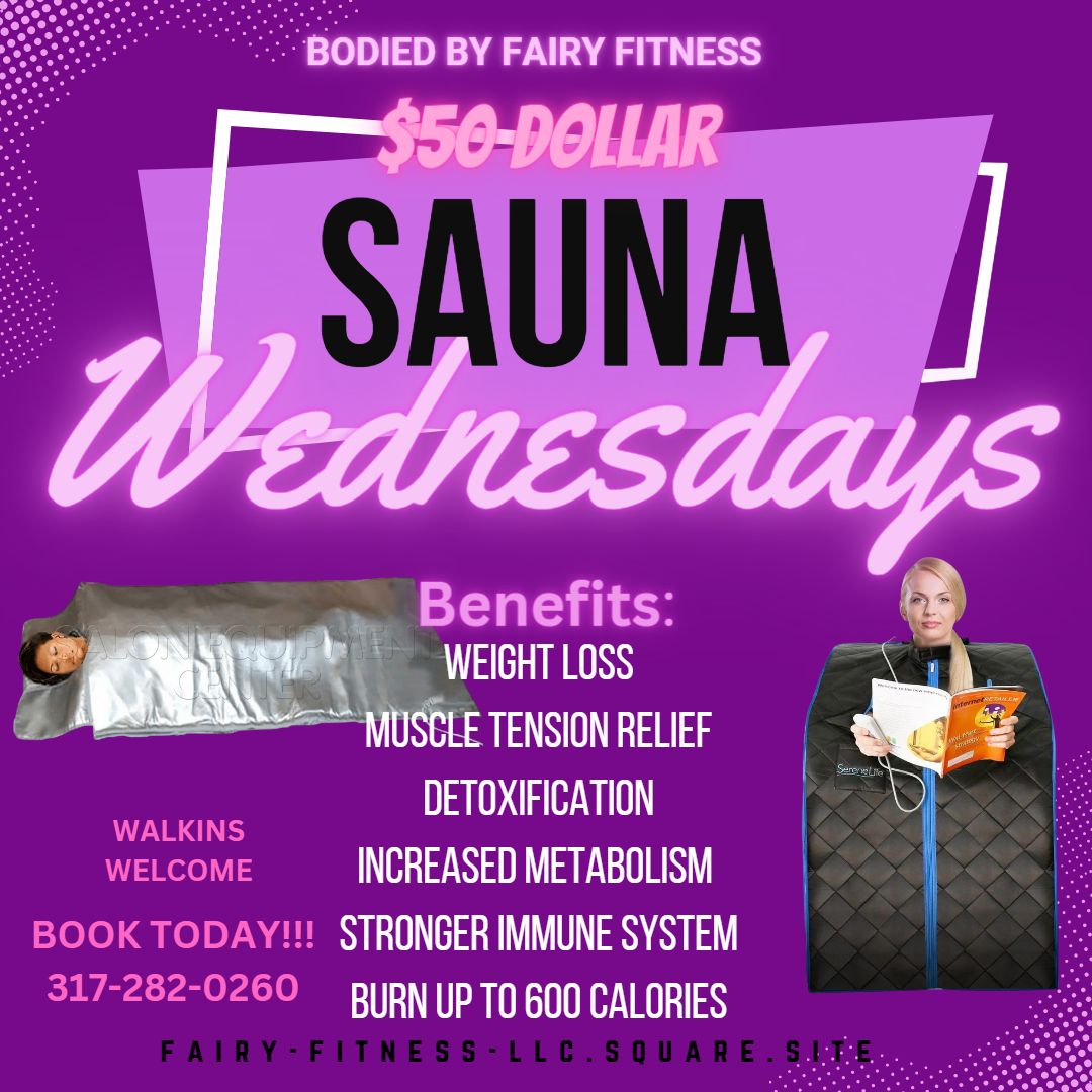 April vibes: Time to shed those winter inches! Join us for $50 Sauna Wednesdays and get ready to glow this summer. Walk-ins welcome from 9:30am to 4pm! 💪☀️ #SummerReady #SaunaDetox #bodiedbyfairyfitness #indybodysculpting #indyspa #indybodycontouring #indymoms #selfcare