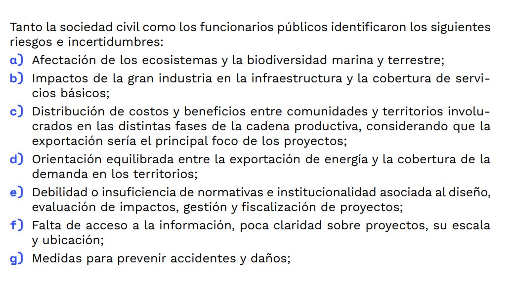 'Policy Brief: Consideraciones y recomendaciones en torno a la industria del hidrógeno verde en Chile.' Presenta algunos de los riesgos e incertidumbres identificados por la sociedad civil y funcionarios públicos. Se puede leer aquí 👉gitlab.com/ciudadaniai/20…