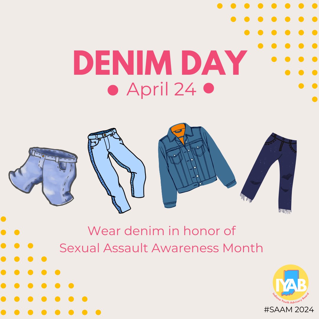 👖Tomorrow is April 24 - wear denim in honor of Denim Day! Denim Day serves the purpose of breaking down harmful beliefs surrounding sexual violence: brnw.ch/21wJ5LZ #SAAM2024 #IYAB #BuildingConnectedCommunities