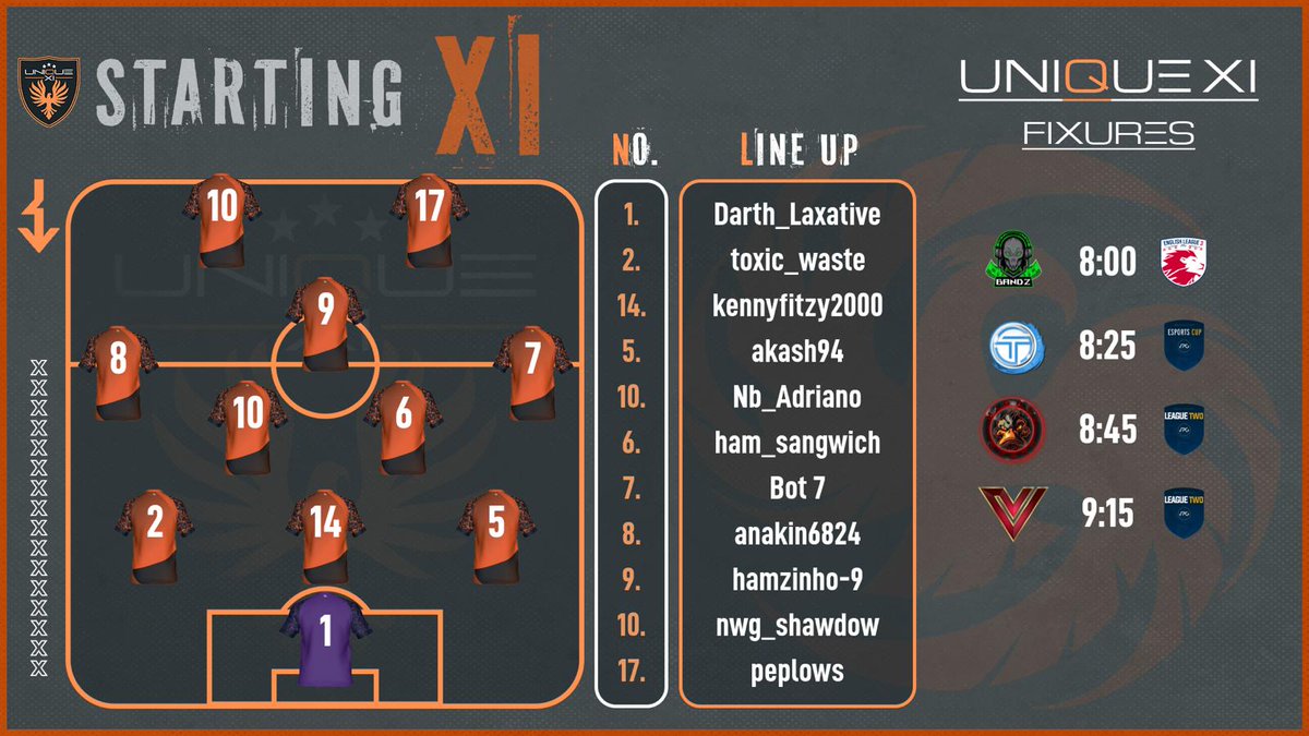 Matchday 2 Line up 
Good luck to our opponents
<a href="/OfficialVPG/">Virtual Pro Gaming</a>