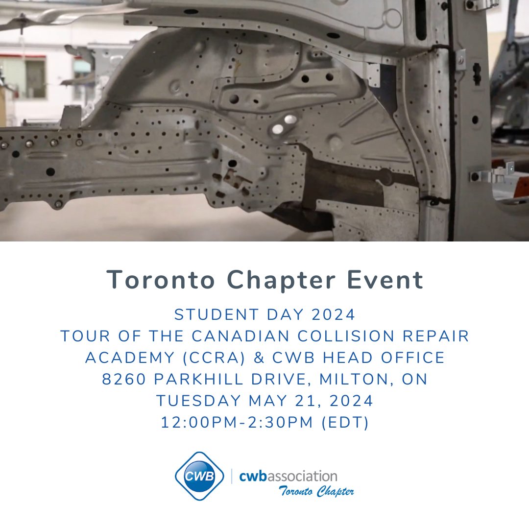 The Toronto Chapter is hosting Student Day 2024 on Tuesday May 21, 2024 at the CWB Head Office in Milton, ON from 12PM - 2:30PM (EDT). Please email us at toronto@cwbassociation.org for more information. Learn More: ow.ly/4TZm50Rj3VS